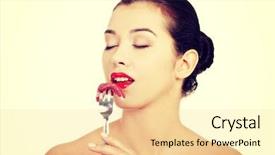  Presentation with raw meat - PPT theme having protein model - young beautiful woman eating raw background and a  colored foreground