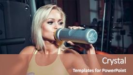  Presentation with sports nutrition - PPT layouts having protein model - young muscular woman drinking sports background and a coral colored foreground