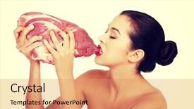  Presentation with beef - Amazing slide deck having protein model - young naked woman eating beef backdrop and a coral colored foreground