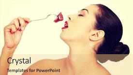  Presentation with piece of the pie - Amazing slide deck having protein model - young naked woman eating piece backdrop and a  colored foreground