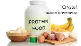  Presentation with protein - Colorful PPT theme enhanced with atletes nutrition - jar of protein powder backdrop and a  colored foreground
