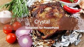  Presentation with table meal plan for osteotphorosis - PPT theme enhanced with protein structure - delicious grilled meat on table background and a tawny brown colored foreground