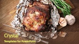  Presentation with grilled - Slide deck having protein structure - delicious grilled meat on table background and a tawny brown colored foreground