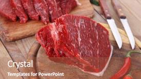 Presentation with raw meat - PPT theme enhanced with protein structure - fresh raw beef meat steak background and a coral colored foreground