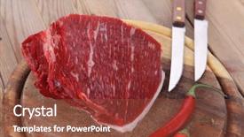  Presentation with fresh meat - Beautiful PPT theme featuring protein structure - fresh raw beef meat steak backdrop and a  colored foreground