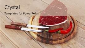  Presentation with raw meat beef veal shank - Slide deck enhanced with protein structure - fresh raw beef meat steak background and a soft green colored foreground