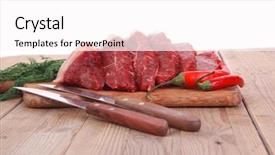  Presentation with fresh meat - Slide set having protein structure - fresh raw beef meat steak's background and a pink colored foreground