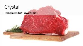  Presentation with fresh meat - Audience pleasing presentation consisting of protein structure - fresh raw red beef meat backdrop and a white colored foreground
