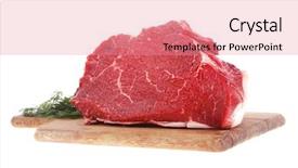  Presentation with meat beef - Theme having protein structure - fresh raw red beef meat background and a coral colored foreground