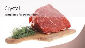  Presentation with raw meat beef veal shank - Presentation having protein structure - fresh raw red beef meat background and a sky blue colored foreground