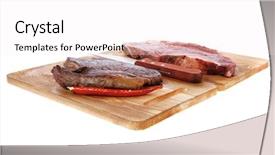  Presentation with raw meat beef veal shank - Presentation theme having protein structure - grilled and raw beef steak background and a white colored foreground