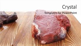  Presentation with meat beef - Amazing PPT theme having protein structure - grilled and raw beef steak backdrop and a white colored foreground