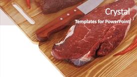  Presentation with raw meat beef veal shank - Slide set featuring protein structure - grilled and raw beef steak background and a tawny brown colored foreground