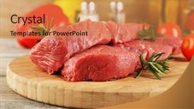  Presentation with cutting board - Audience pleasing PPT layouts consisting of protein structure - raw beef steak on cutting backdrop and a coral colored foreground