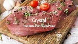  Presentation with beef - Presentation theme featuring protein structure - raw beef steak on wooden background and a red colored foreground