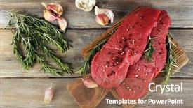 Presentation with protein - Beautiful presentation theme featuring protein structure - raw beef steak with rosemary backdrop and a coral colored foreground