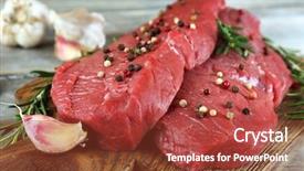  Presentation with beef steak bbq strip steak - Audience pleasing presentation theme consisting of protein structure - raw beef steak with rosemary backdrop and a tawny brown colored foreground