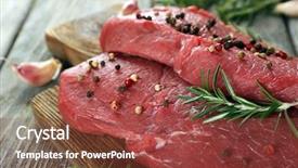  Presentation with cutting board - Colorful PPT theme enhanced with protein structure - raw beef steak with rosemary backdrop and a tawny brown colored foreground