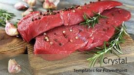  Presentation with cutting board - Colorful slide set enhanced with protein structure - raw beef steak with rosemary backdrop and a coral colored foreground