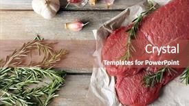  Presentation with garlic - PPT layouts enhanced with protein structure - raw beef steak with rosemary background and a red colored foreground