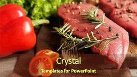  Presentation with beef - Audience pleasing PPT theme consisting of protein structure - raw beef steak with spices backdrop and a tawny brown colored foreground