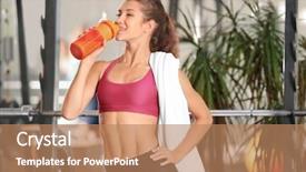  Presentation with protein shake - Audience pleasing slides consisting of proteinas - beautiful young woman drinking protein backdrop and a coral colored foreground