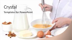  Presentation with proteins - Beautiful presentation featuring proteins milk - female hands mixing eggs backdrop and a white colored foreground