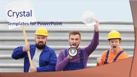  Presentation with virile young men - PPT layouts enhanced with protestant reformation - group of protesting young men background and a sky blue colored foreground