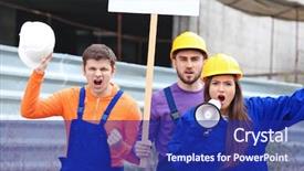  Presentation with group of diverse people - PPT theme having protestant reformation - group of protesting young people background and a navy blue colored foreground