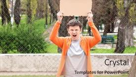  Presentation with piece of the pie - Amazing PPT layouts having protestant reformation - protesting young man holding piece backdrop and a coral colored foreground