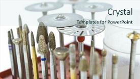  Presentation with dental laboratory - Audience pleasing PPT theme consisting of prothesis - dental burs and grinding wheels backdrop and a sky blue colored foreground