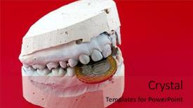  Presentation with red - Amazing theme having prothesis - jaws hold a coin backdrop and a crimson colored foreground