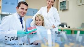  Presentation with tooth brush - Slides consisting of prothetiks - dentist demonstrate tooth brush background and a light blue colored foreground