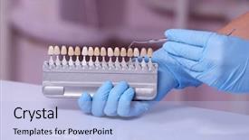  Presentation with artificial teeth - Slides consisting of prothetiks - dentist working with artificial teeth background and a light blue colored foreground