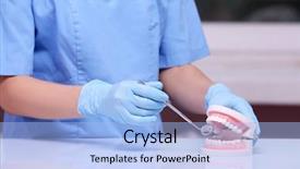  Presentation with artificial teeth - Slides enhanced with prothetiks - dentist working with artificial teeth background and a light blue colored foreground