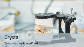  Presentation with dental prosthesis - Audience pleasing PPT theme consisting of prothetiks - prosthetic dentistry concept articulator backdrop and a lemonade colored foreground