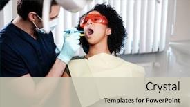  Presentation with private practice - Cool new slides with prothetiks - woman patient at dentist's private backdrop and a  colored foreground