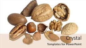  Presentation with nuts - Amazing PPT theme having protien - group of nuts on white backdrop and a coral colored foreground