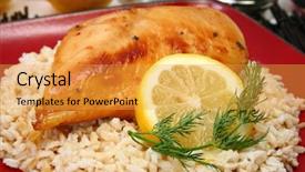  Presentation with brown rice - Audience pleasing slide set consisting of protien - lemonade chicken and brown rice backdrop and a yellow colored foreground