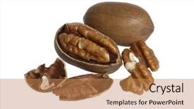  Presentation with nuts - Cool new slide deck with protien - pecan nuts on white backdrop and a coral colored foreground