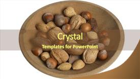  Presentation with roast nuts and candy - PPT theme featuring protien - wood bowl of nuts background and a tawny brown colored foreground
