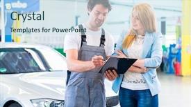  Presentation with handover - Slides consisting of protocol - male workshop mechanic handover car background and a sky blue colored foreground