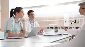  Presentation with meeting table - Colorful presentation design enhanced with protocol - medical team meeting around table backdrop and a soft green colored foreground