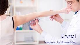  Presentation with joint - Presentation design consisting of protractors - doctor checking patients joint flexibility background and a sky blue colored foreground