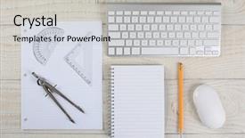  Presentation with home office - Beautiful PPT layouts featuring protractors - overhead shot of a computer backdrop and a light gray colored foreground