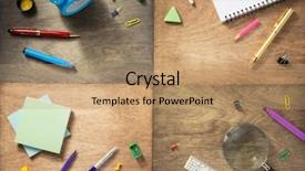  Presentation with school - Slide deck enhanced with protractors - school supplies at abstract wooden background and a coral colored foreground