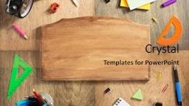  Presentation with school community relations - Amazing PPT theme having protractors - school supplies at abstract wooden backdrop and a coral colored foreground