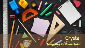  Presentation with school - Amazing slide deck having protractors - school supplies on black wooden backdrop and a tawny brown colored foreground