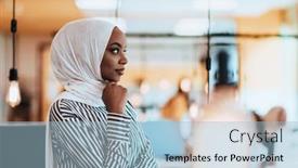  Presentation with hijab modern - PPT theme having protrait-of-a-black-african background and a light blue colored foreground