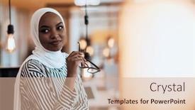  Presentation with hijab modern - Presentation design featuring protrait-of-a-black-african background and a coral colored foreground